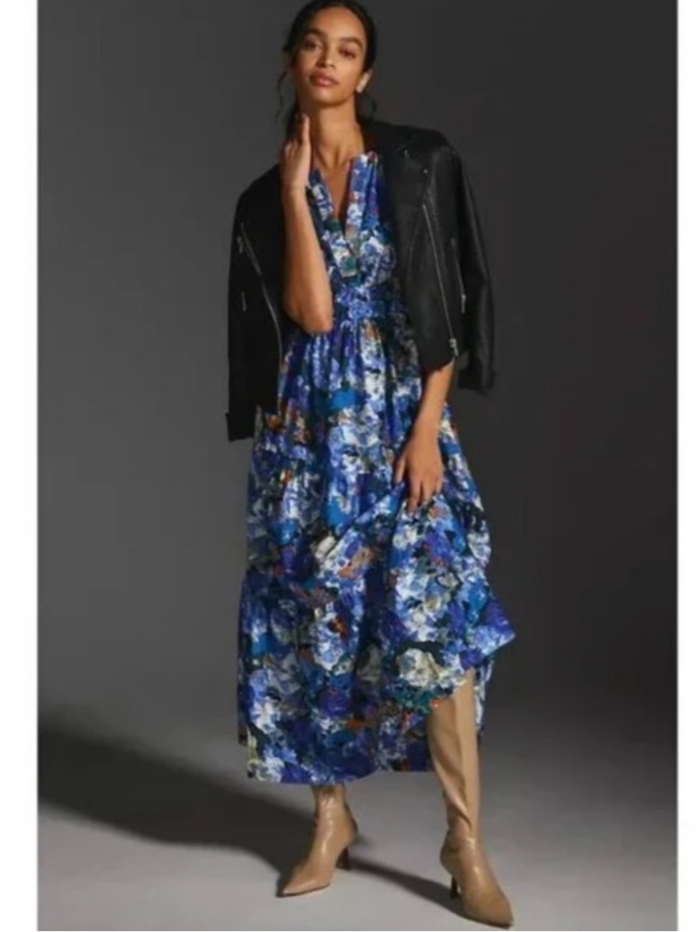 Anthropologie L Somerset Maxi Dress vibrant sapphire watercolor floral print
